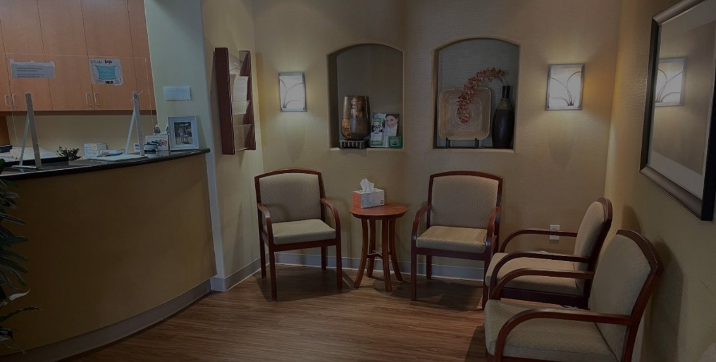 Reception area in dental office in Tustin California