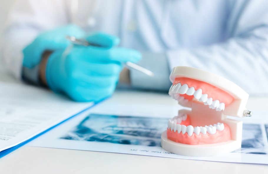 Dentures on dentist's desk